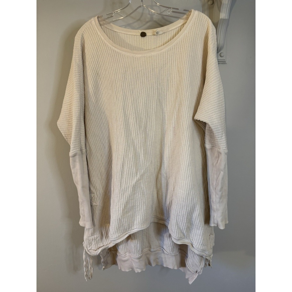 FREE PEOPLE ONE FP1 Ivory Thermal Side Tie Tunic Top S Oversized Boho